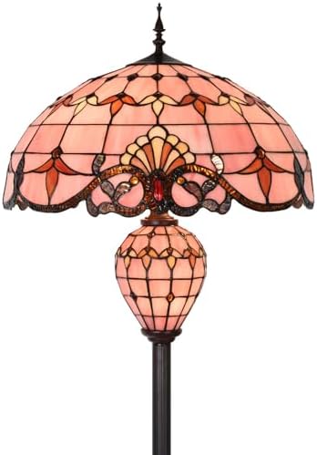 Bieye L10897 Baroque Tiffany Style Stained Glass Double Lit Floor Lamp for Home Decor (Pink, 20-inch Wide)