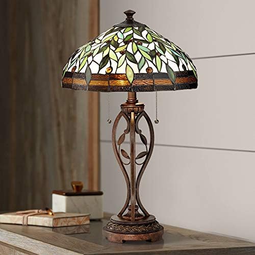 Robert Louis Tiffany Traditional Tiffany Style Table Lamp 26" High Blossoming Bronze Brown Leaf and Vine Antique Glass Shade Decor for Living Room Bedroom House Bedside Nightstand Home Office