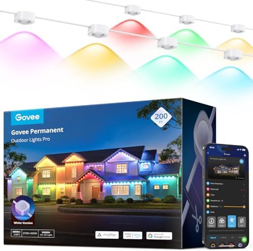 Govee Permanent Outdoor Lights Pro, 200ft with 120 RGBIC LED Lights for Daily and Accent Lighting, 75 Scene Modes for Outdoor Decor, IP67 Waterproof, Works with Alexa, Google Assistant, Matter, White