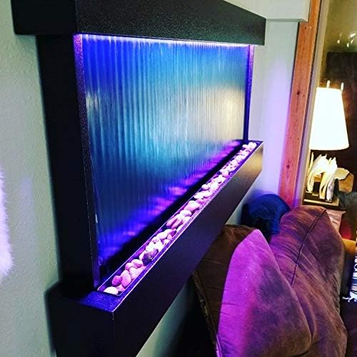 Wall Waterfall XXL 60" Wide x 26" Tall Black Frame, Mirror Background, Color Lights, Remote ctrl by Jersey Home Decor